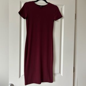Wine Red| Burgundy Bodycon Short Sleeve Midi Dress| Size S